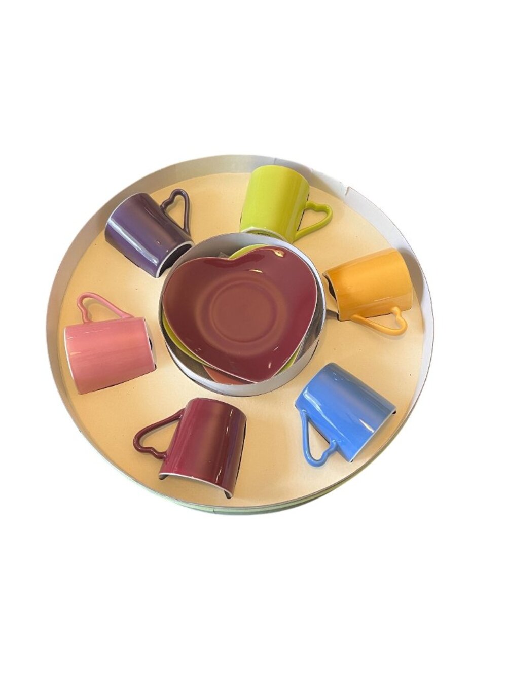 Classic Coffee Design by Yedi Mini Cups Heart Plate Saucers NEW